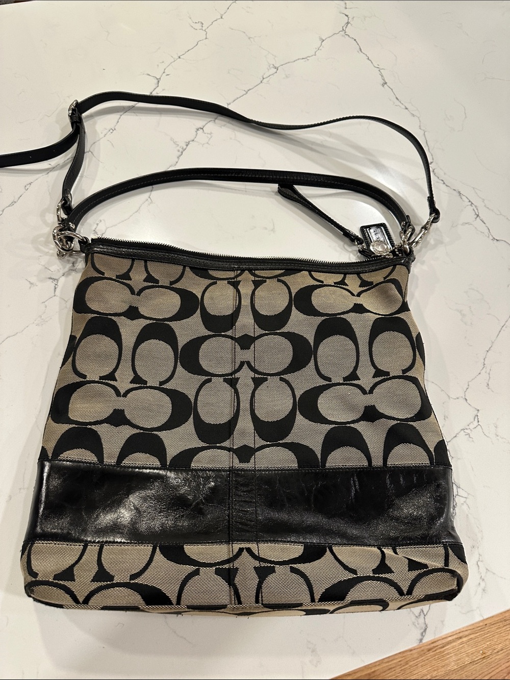 Vintage Coach Canvas Crossbody Bag in Gray and Black